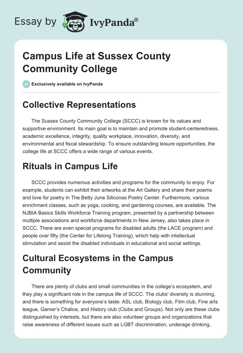 Campus Life at Sussex County Community College. Page 1