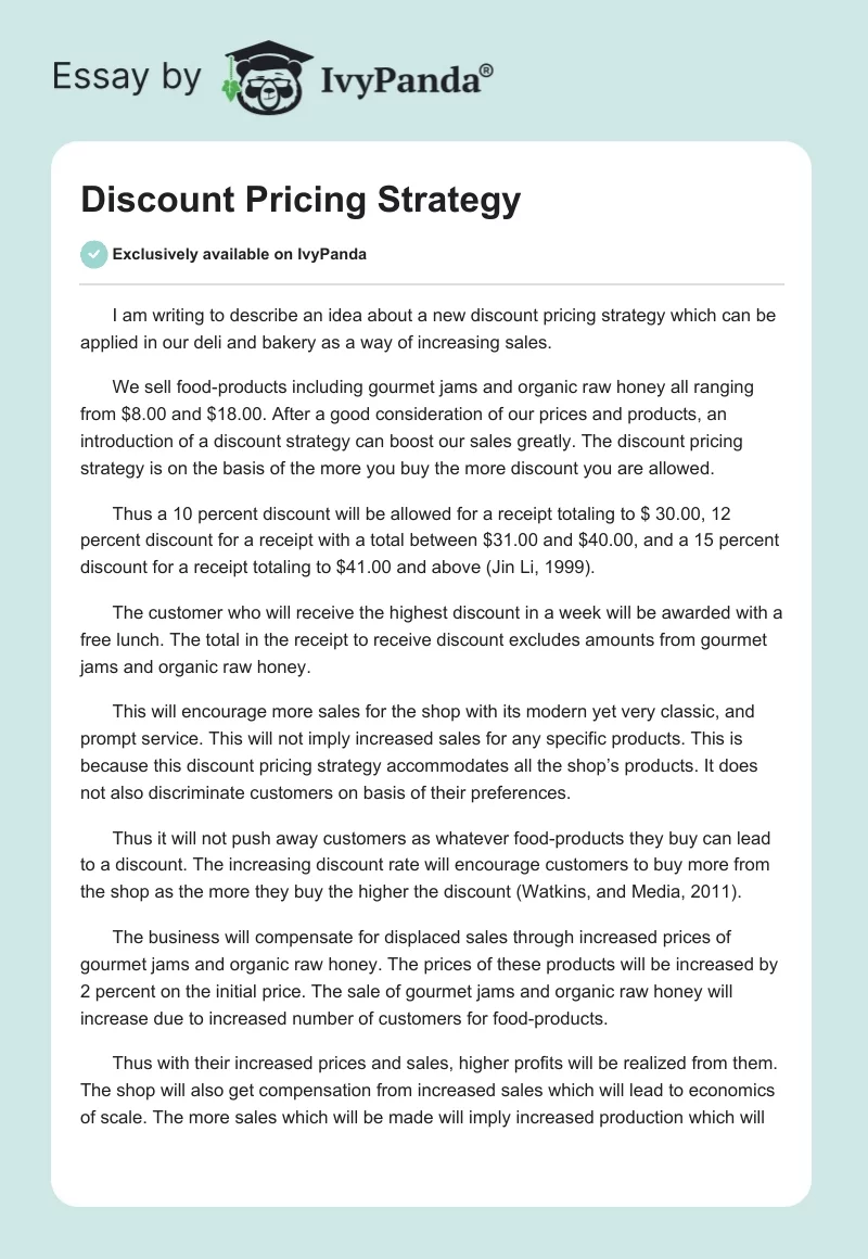 Discount Pricing Strategy - 618 Words | Essay Example