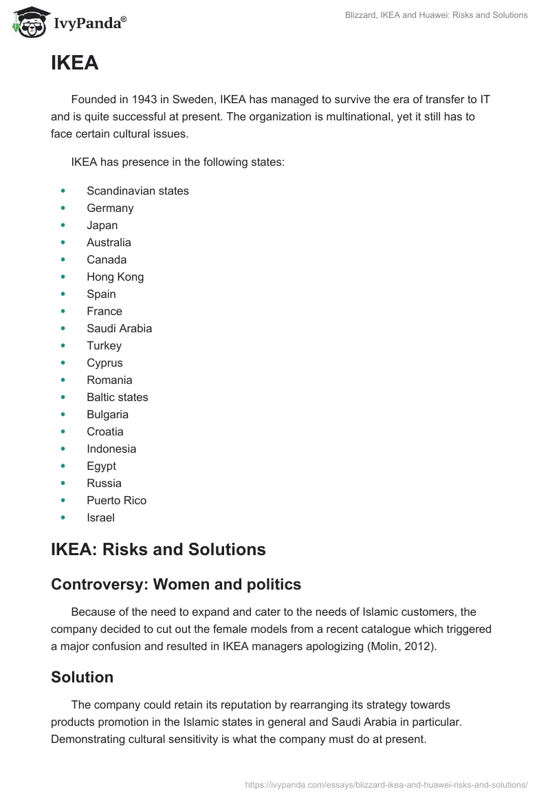 Blizzard, IKEA and Huawei: Risks and Solutions. Page 4