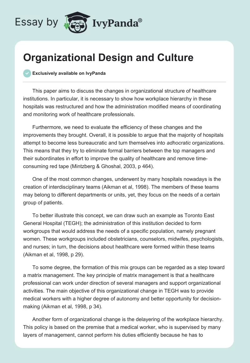Organizational Design and Culture. Page 1