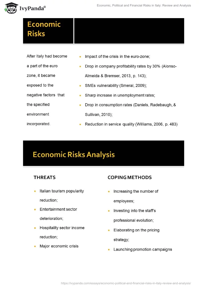 Economic, Political and Financial Risks in Italy: Review and Analysis. Page 3