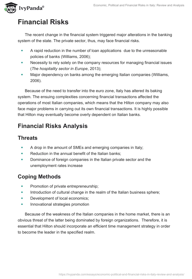 Economic, Political and Financial Risks in Italy: Review and Analysis. Page 4