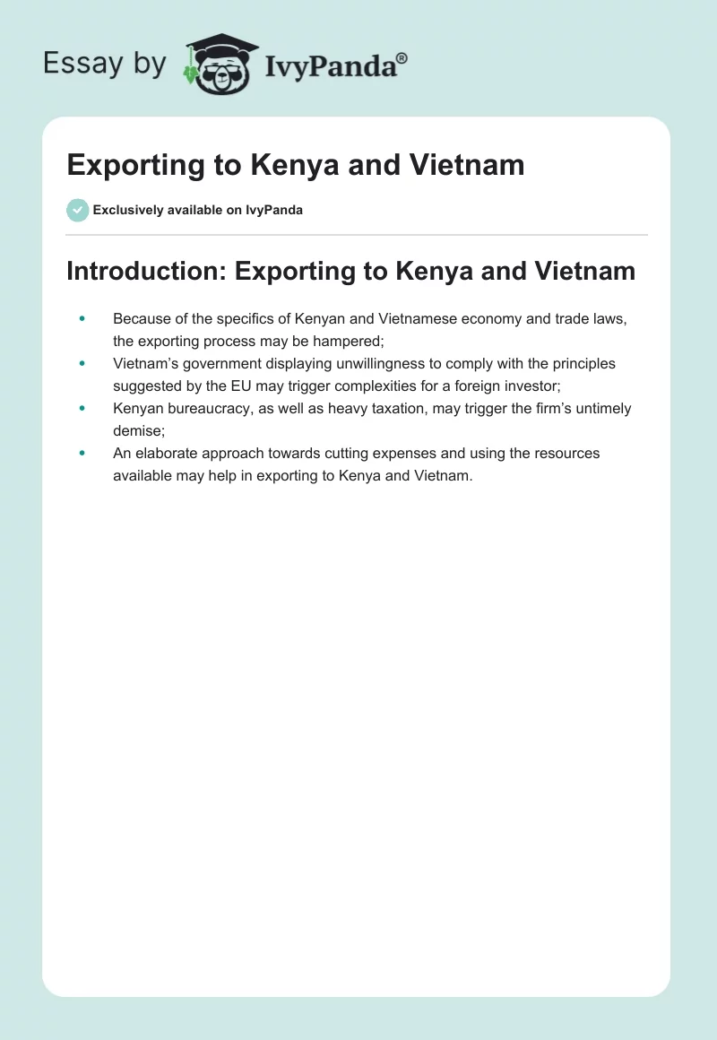 Exporting to Kenya and Vietnam. Page 1