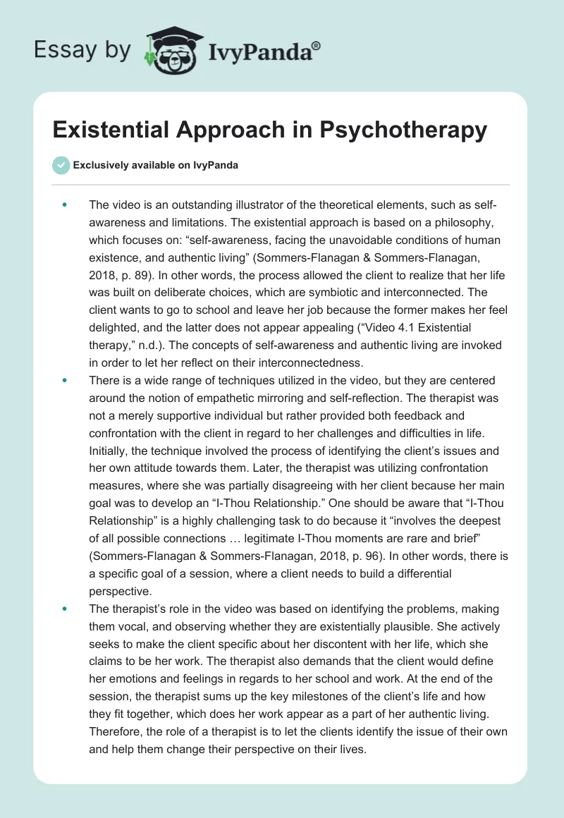 Existential Approach in Psychotherapy. Page 1