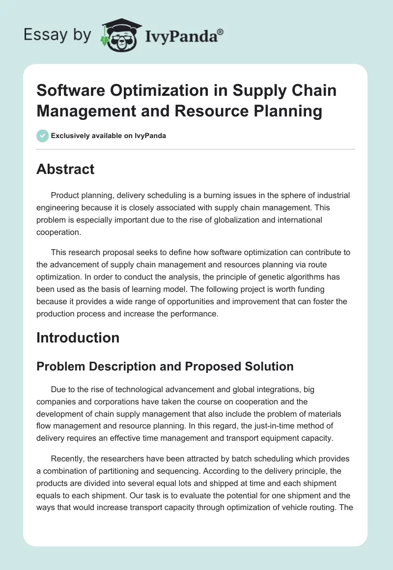 Software Optimization in Supply Chain Management and Resource Planning. Page 1