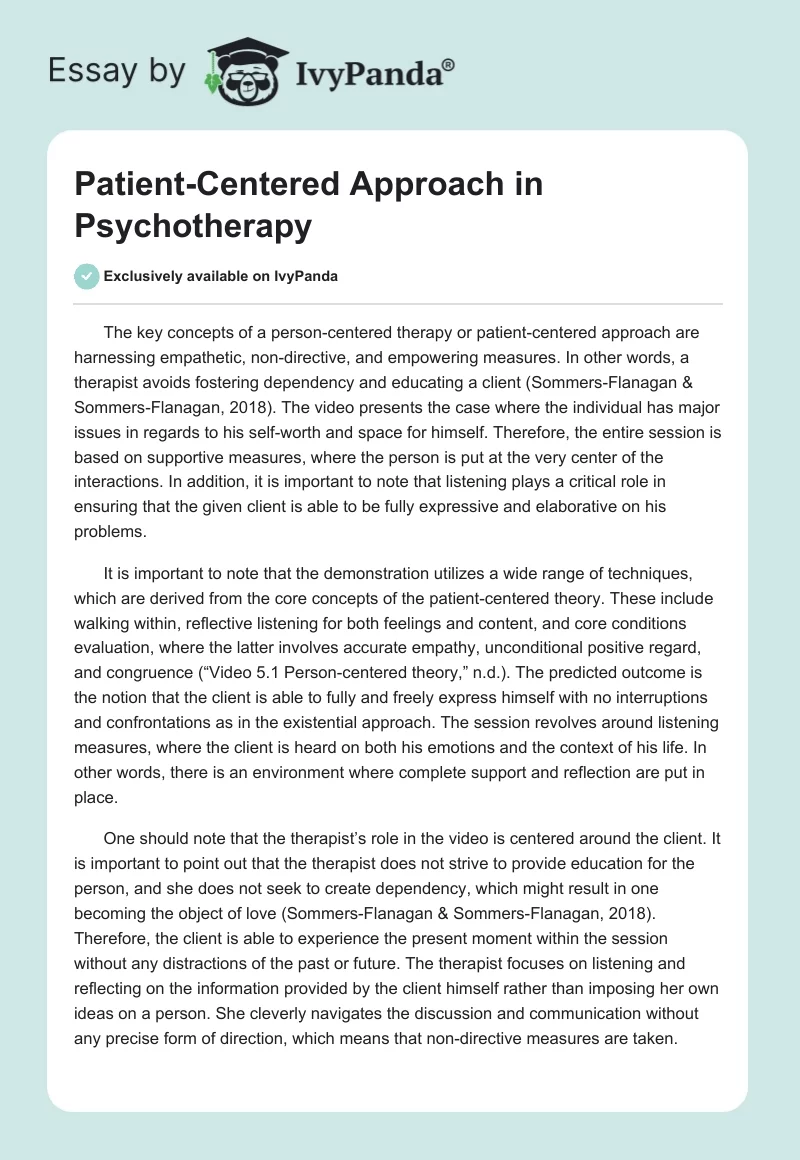 Patient-Centered Approach in Psychotherapy. Page 1