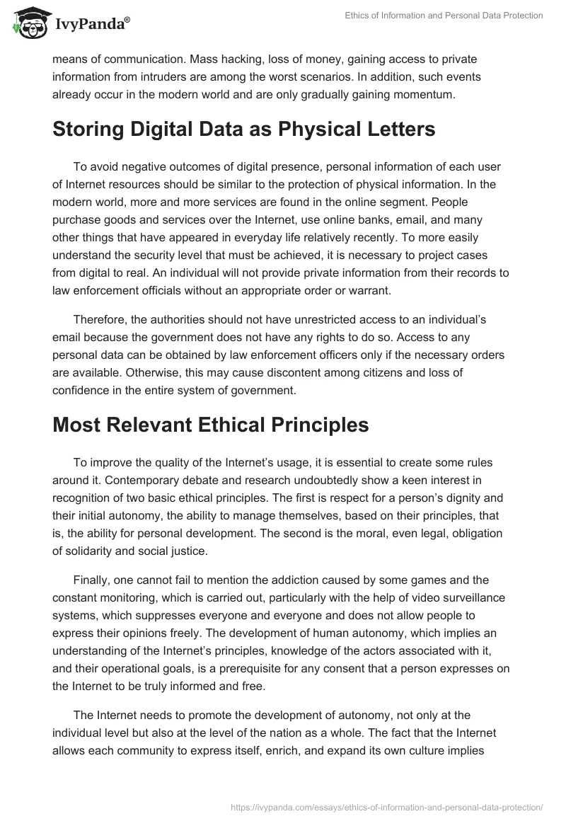 Ethics of Information and Personal Data Protection. Page 2