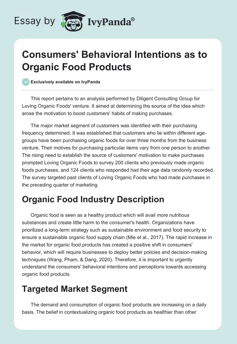Consumers' Behavioral Intentions as to Organic Food Products. Page 1