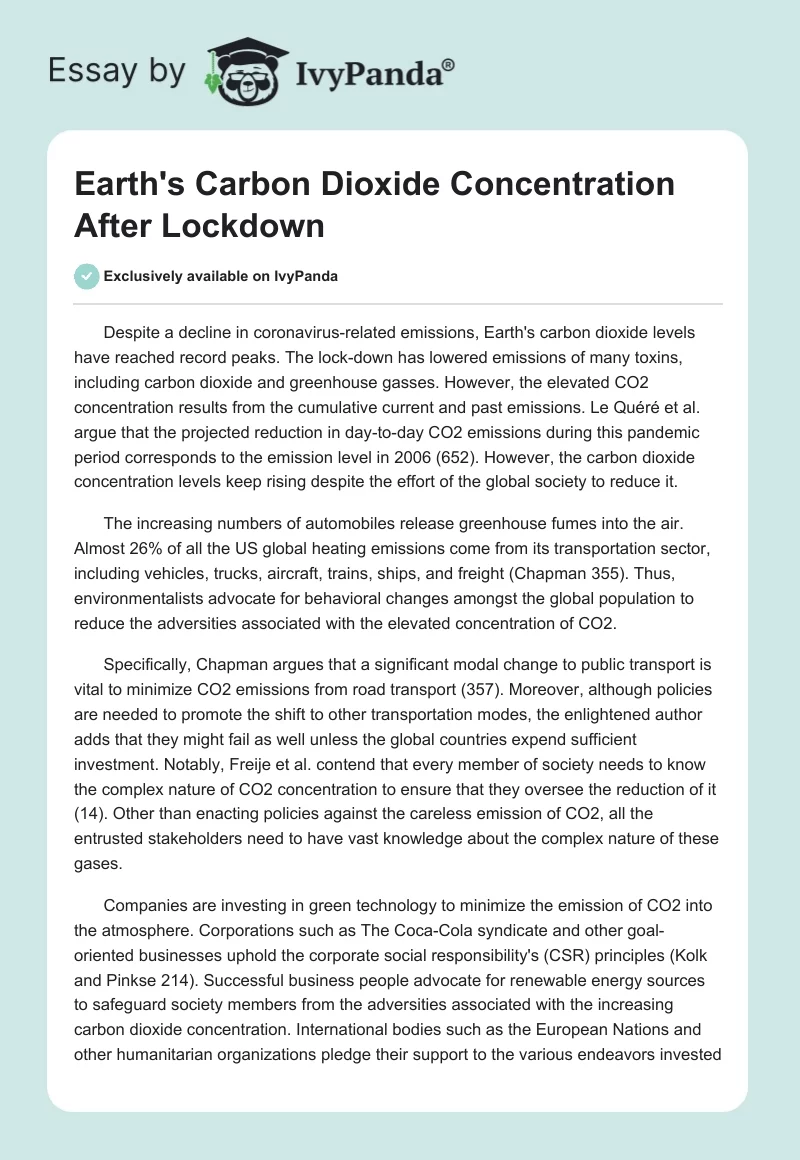 Earth's Carbon Dioxide Concentration After Lockdown. Page 1