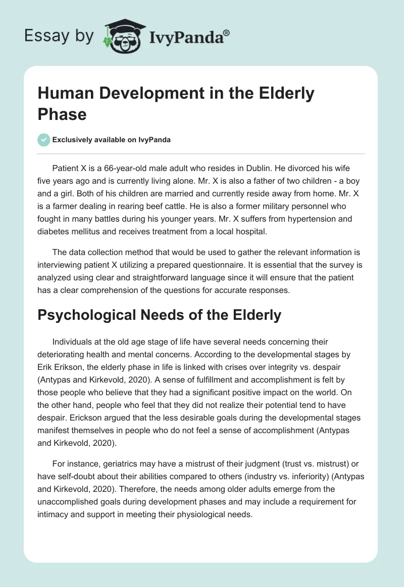 Human Development in the Elderly Phase. Page 1