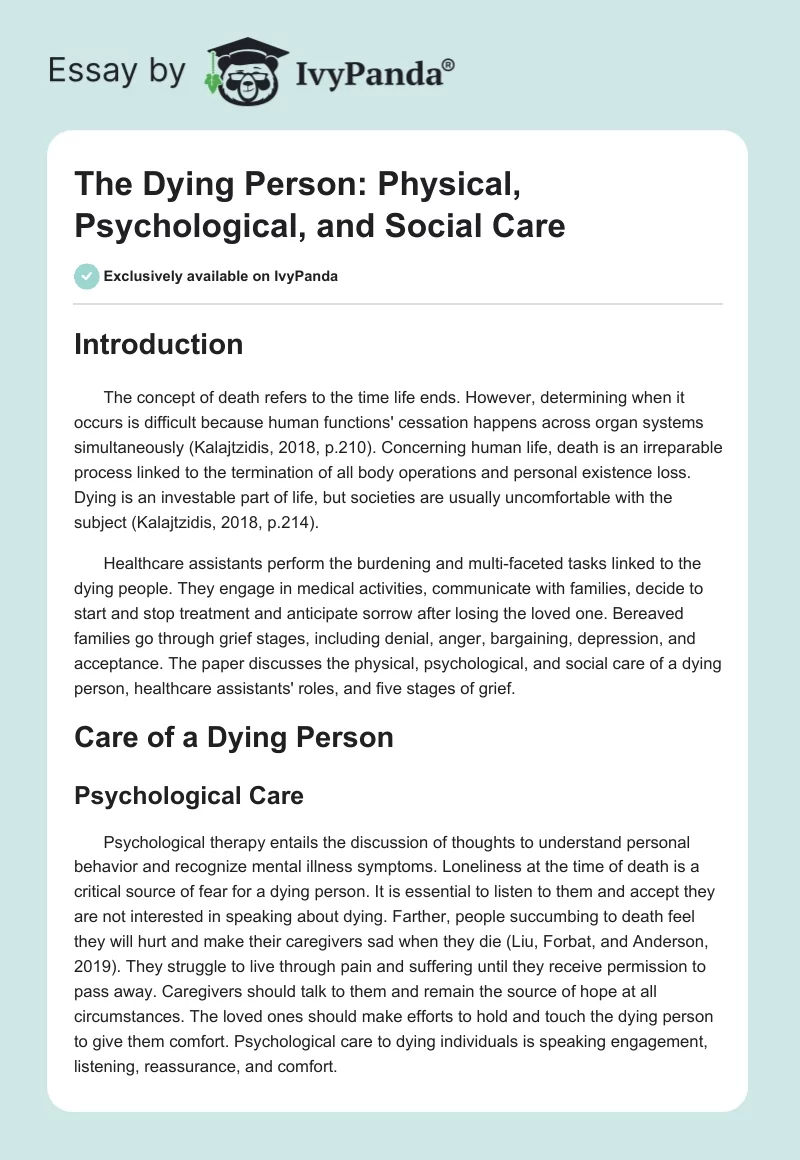 The Dying Person: Physical, Psychological, and Social Care. Page 1