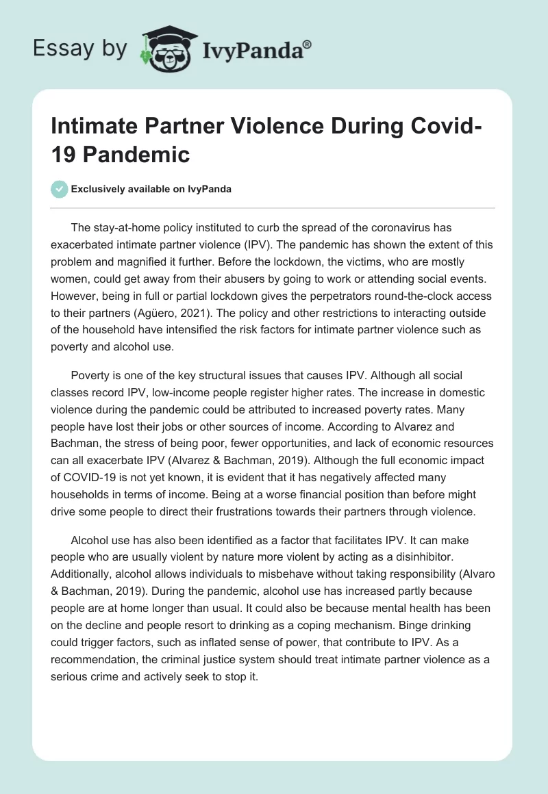 Intimate Partner Violence During Covid-19 Pandemic. Page 1