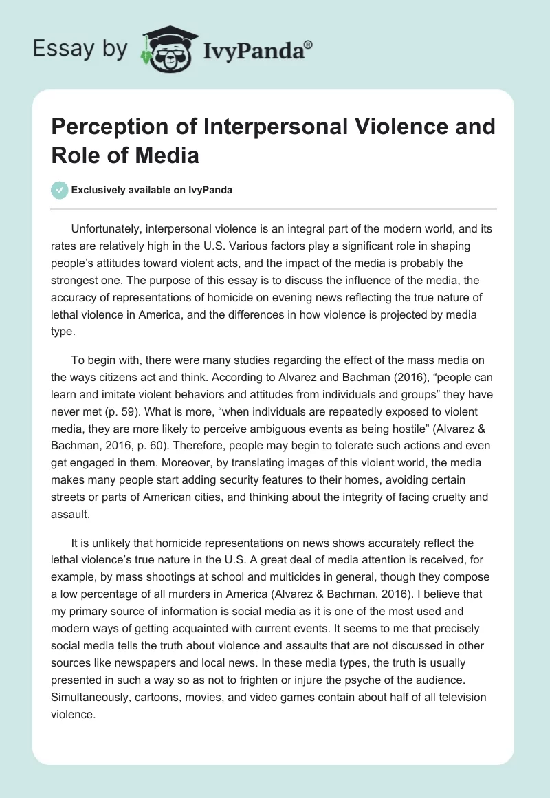 Perception of Interpersonal Violence and Role of Media. Page 1