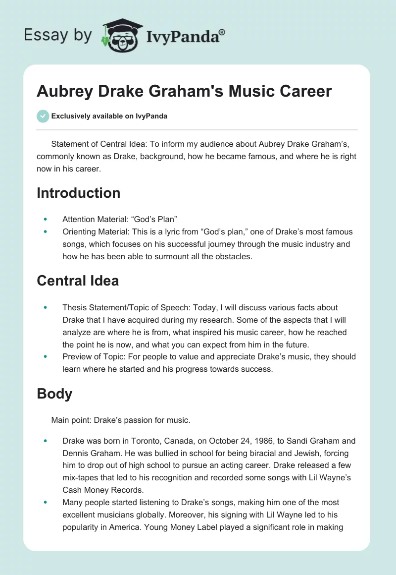 Aubrey Drake Graham's Music Career. Page 1