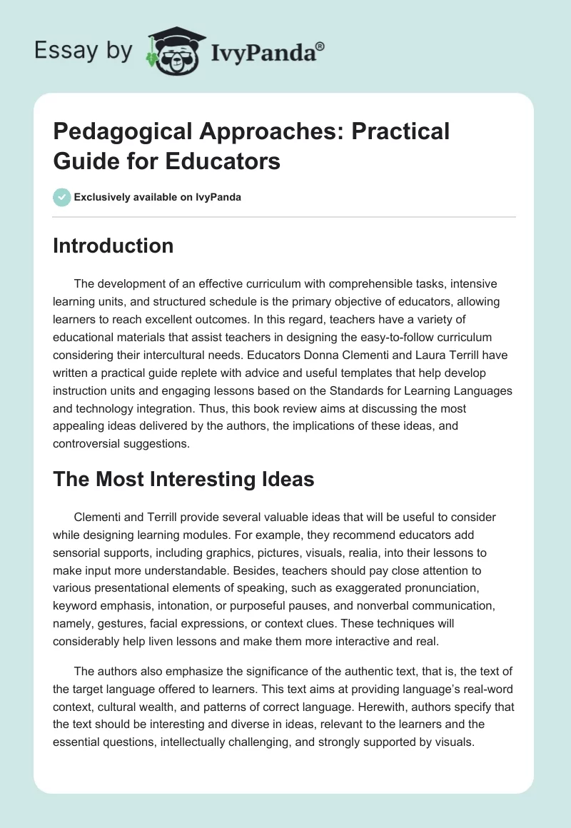 Pedagogical Approaches: Practical Guide for Educators. Page 1