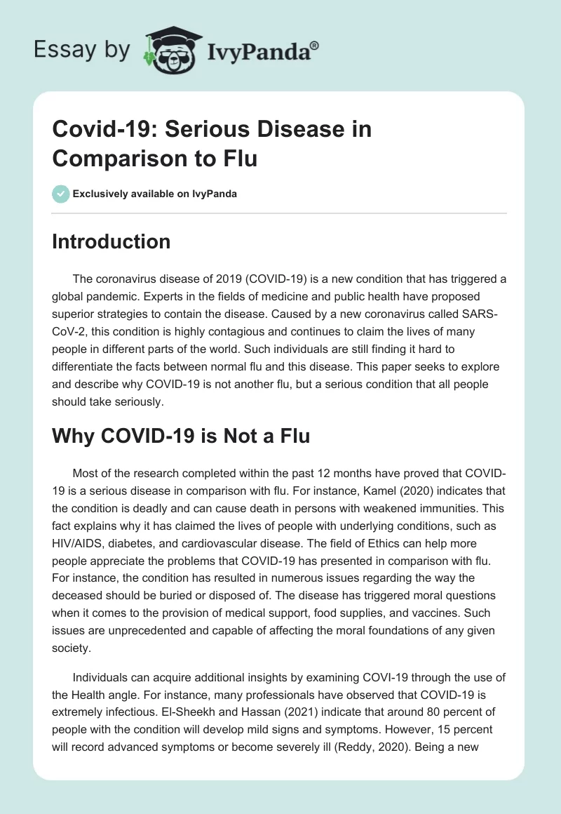 Covid-19: Serious Disease in Comparison to Flu. Page 1