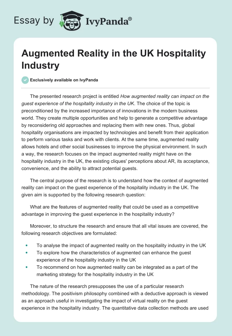 Augmented Reality in the UK Hospitality Industry. Page 1