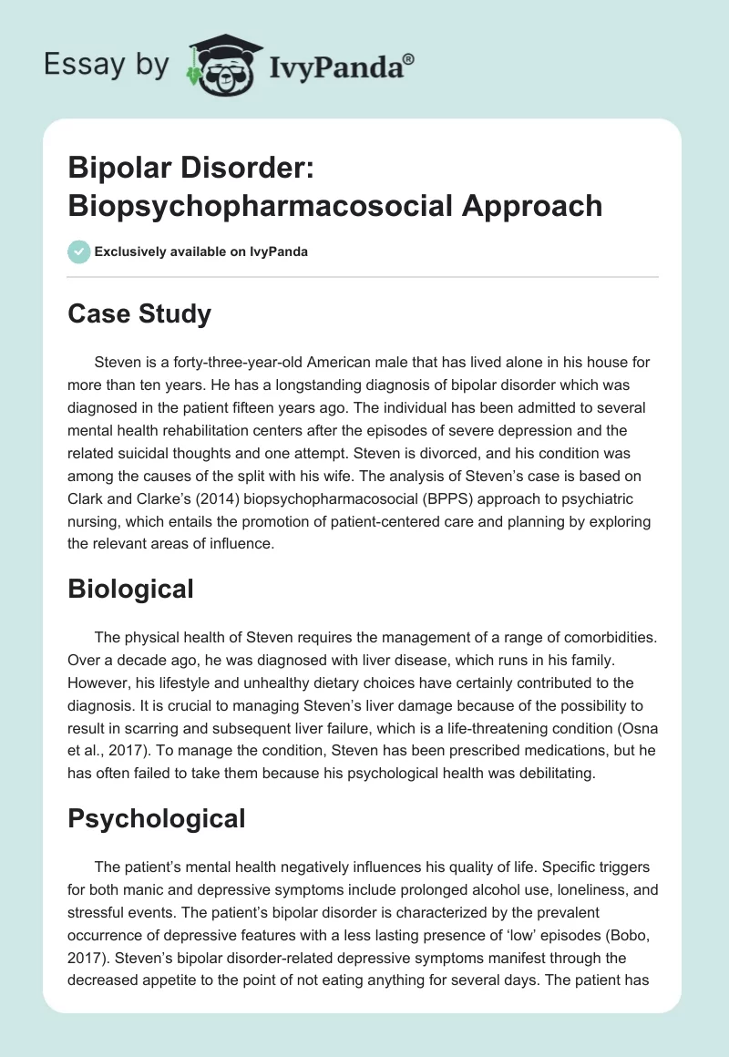Bipolar Disorder: Biopsychopharmacosocial Approach. Page 1