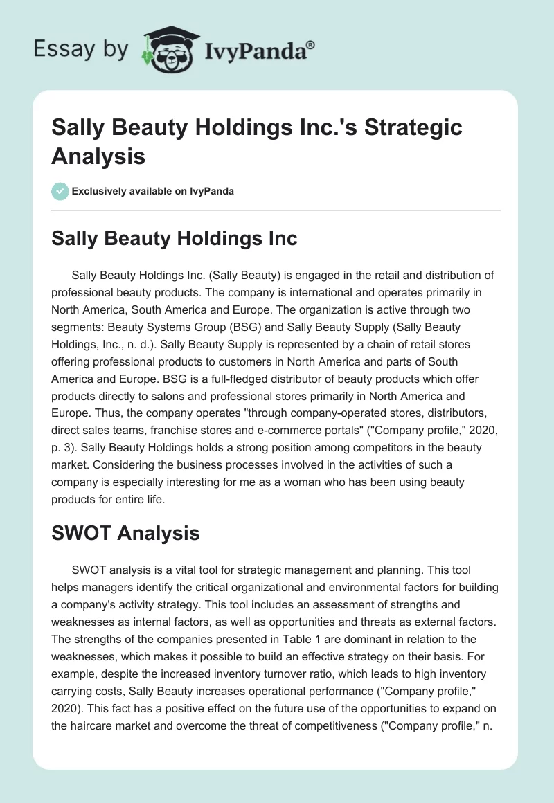 Sally Beauty Holdings Inc.'s Strategic Analysis. Page 1