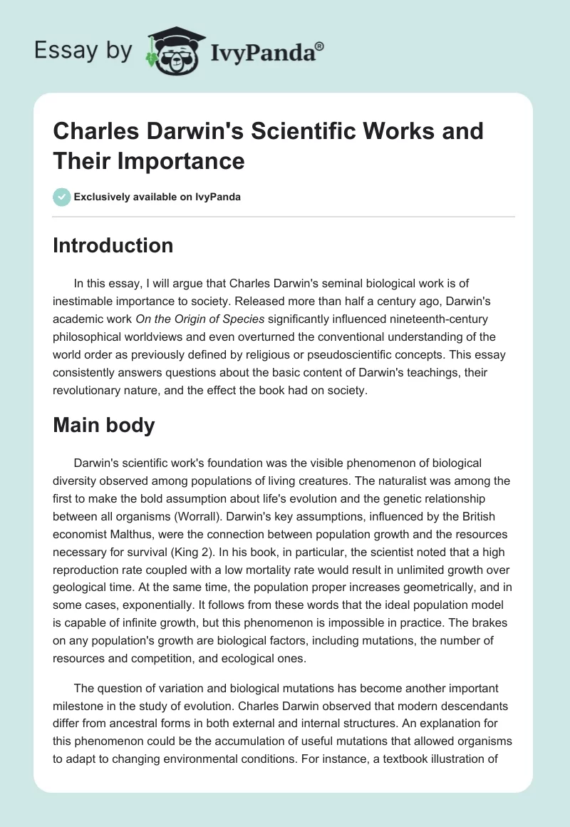 Charles Darwin's Scientific Works and Their Importance. Page 1