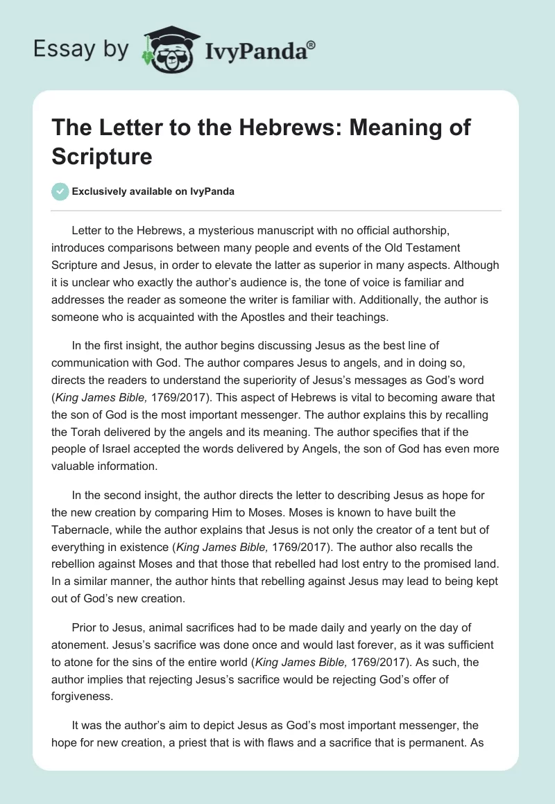 The Letter to the Hebrews: Meaning of Scripture. Page 1