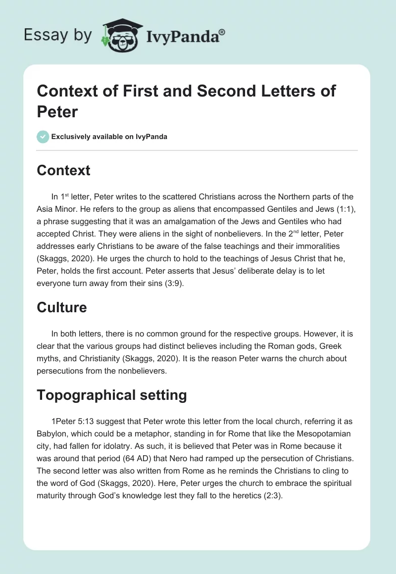 Context of First and Second Letters of Peter. Page 1