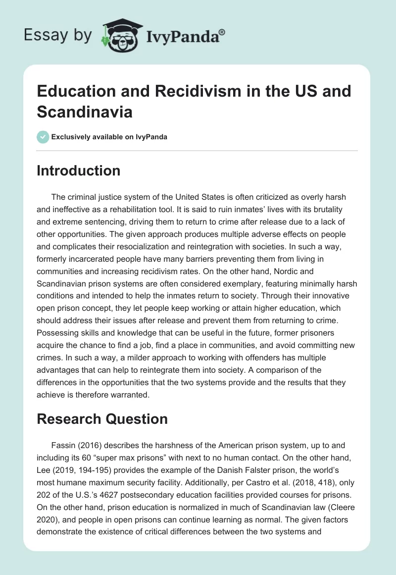 Education and Recidivism in the US and Scandinavia. Page 1