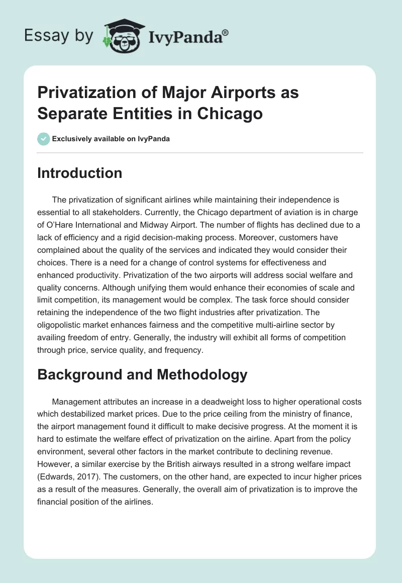 Privatization of Major Airports as Separate Entities in Chicago. Page 1
