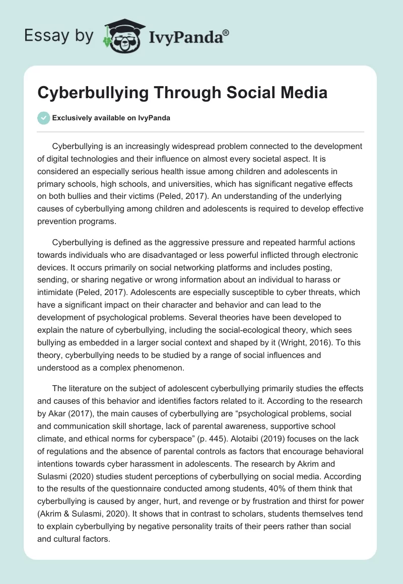 Cyberbullying Through Social Media. Page 1