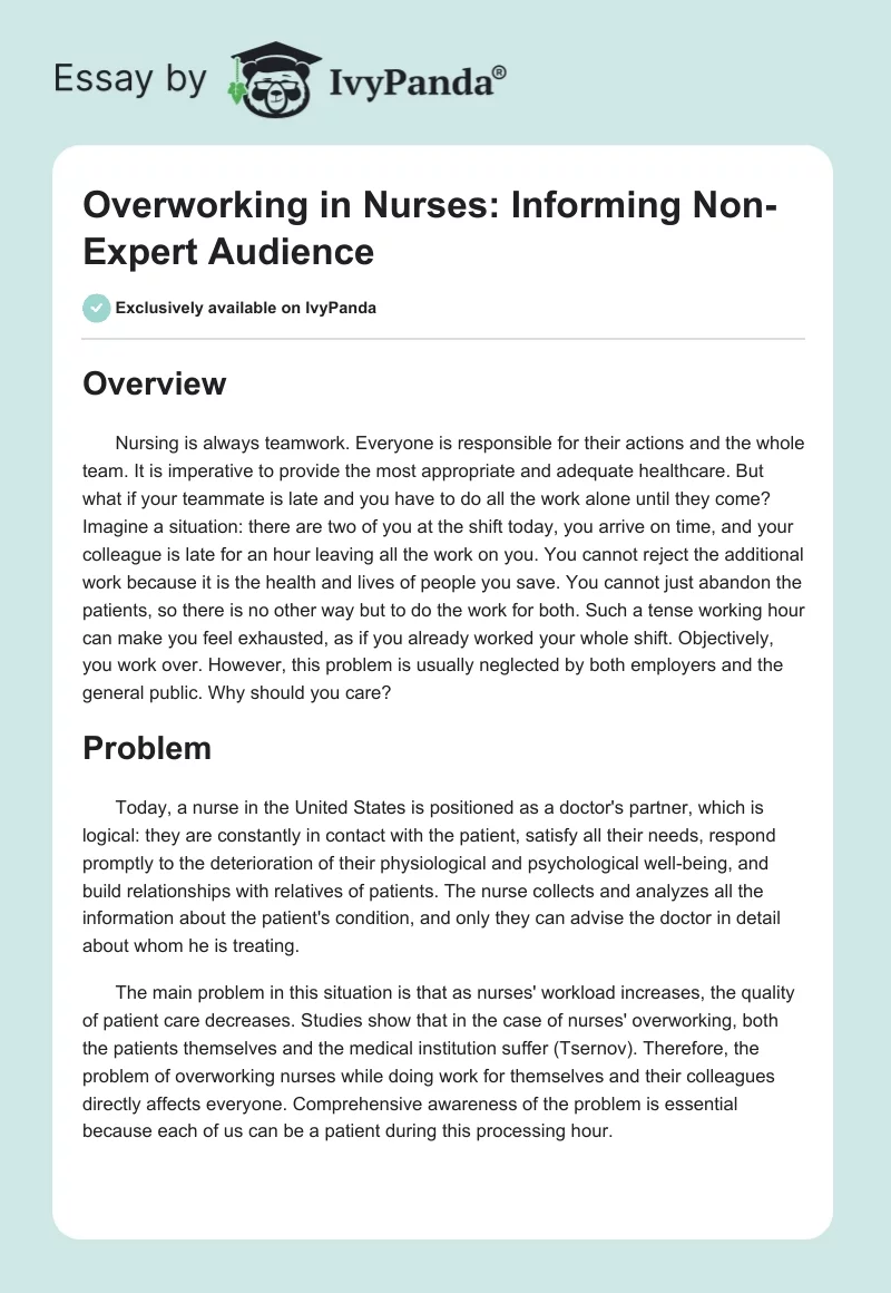 Overworking in Nurses: Informing Non-Expert Audience. Page 1
