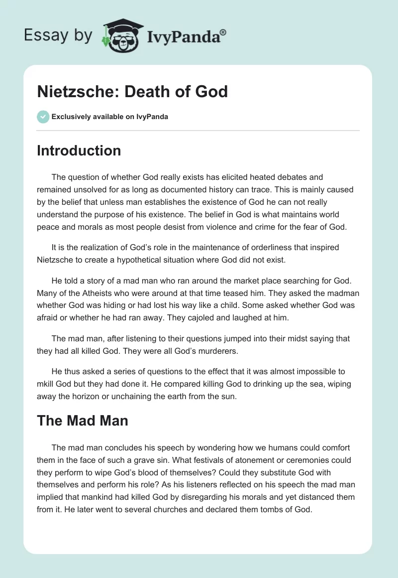 Nietzsche: Death of God. Page 1
