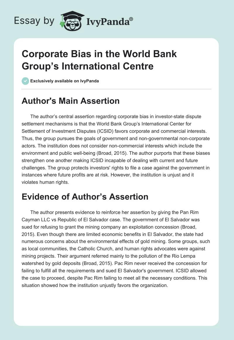 Corporate Bias in the World Bank Group’s International Centre. Page 1