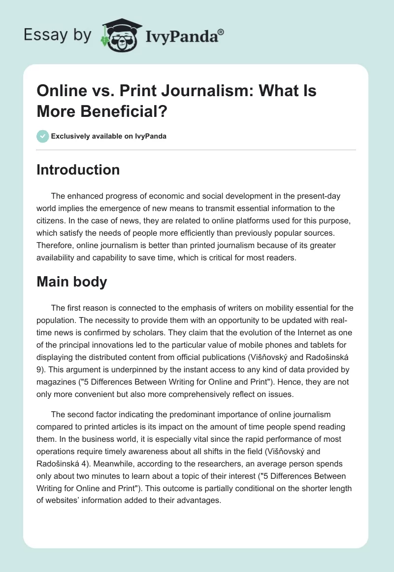 Online vs. Print Journalism: What Is More Beneficial?. Page 1