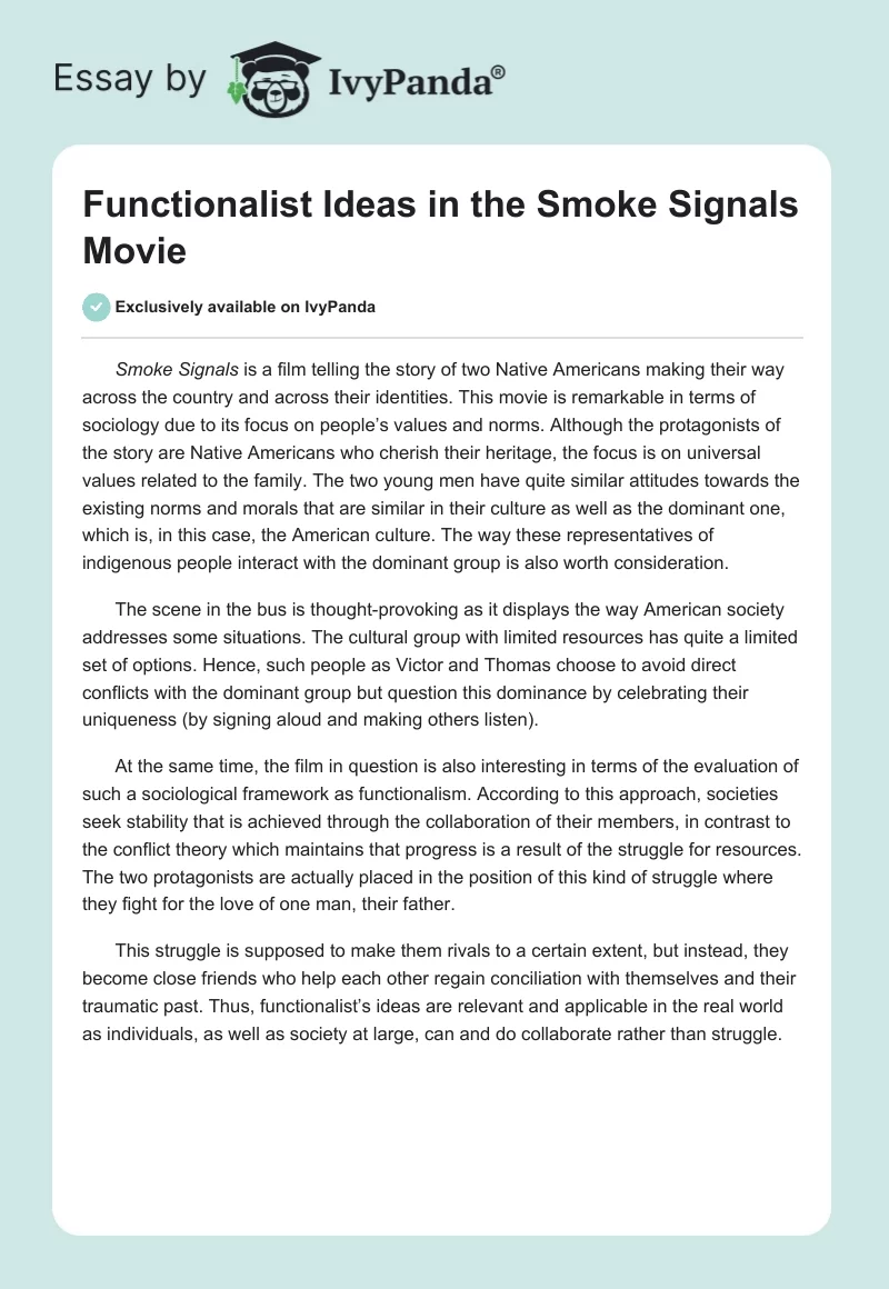 Functionalist Ideas in the Smoke Signals Movie. Page 1