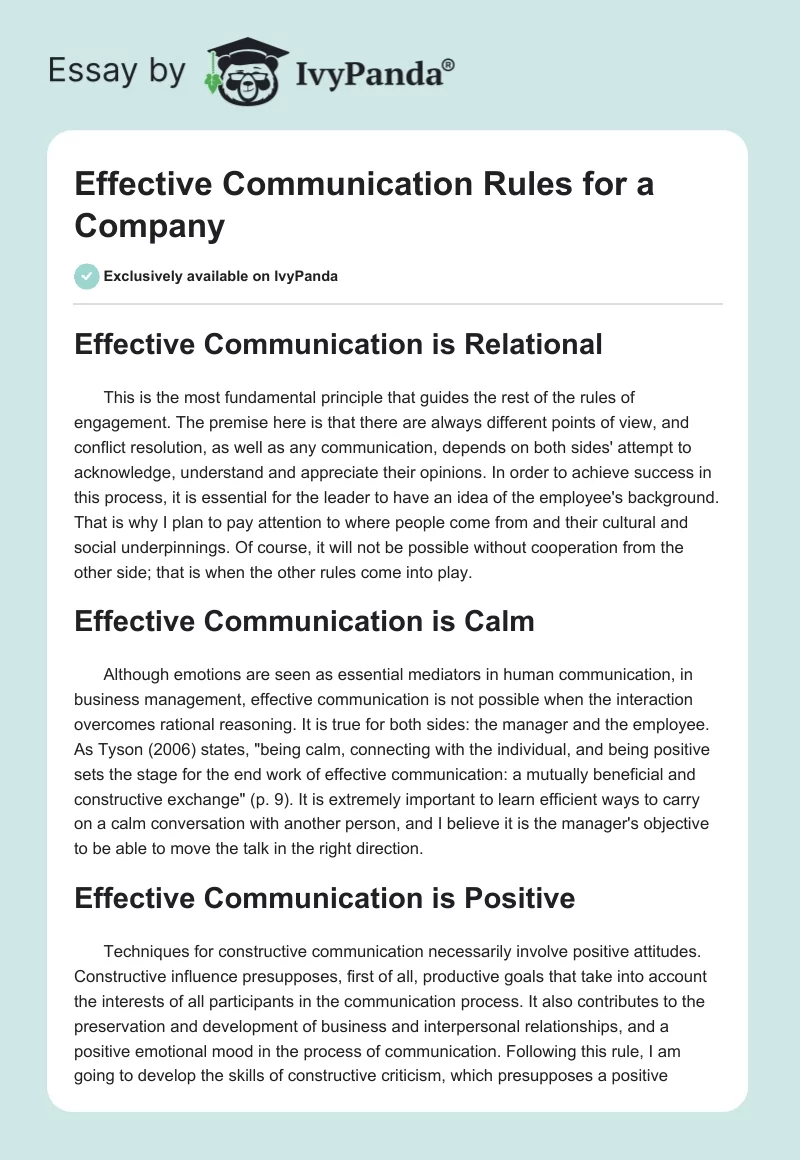 Effective Communication Rules for a Company. Page 1