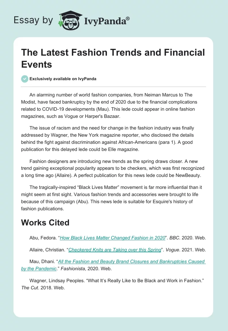 The Latest Fashion Trends and Financial Events. Page 1