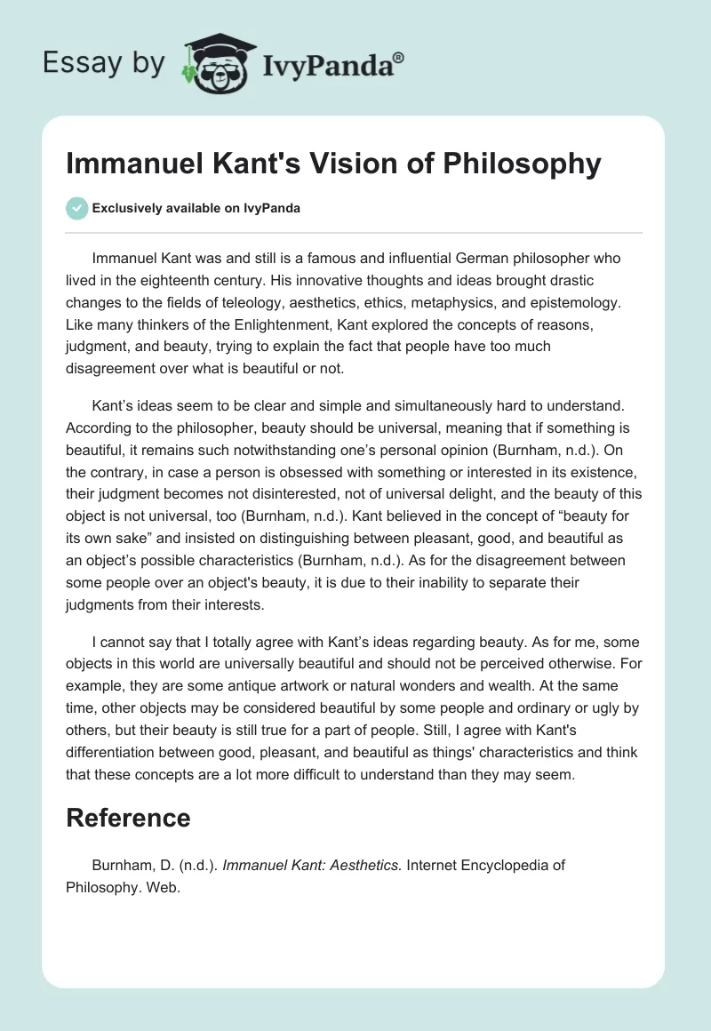 Immanuel Kant's Vision of Philosophy. Page 1