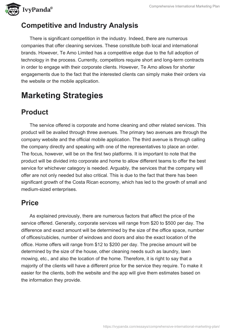 Comprehensive International Marketing Plan. Page 5