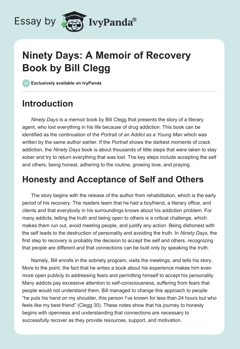 Ninety Days: A Memoir of Recovery Book by Bill Clegg. Page 1