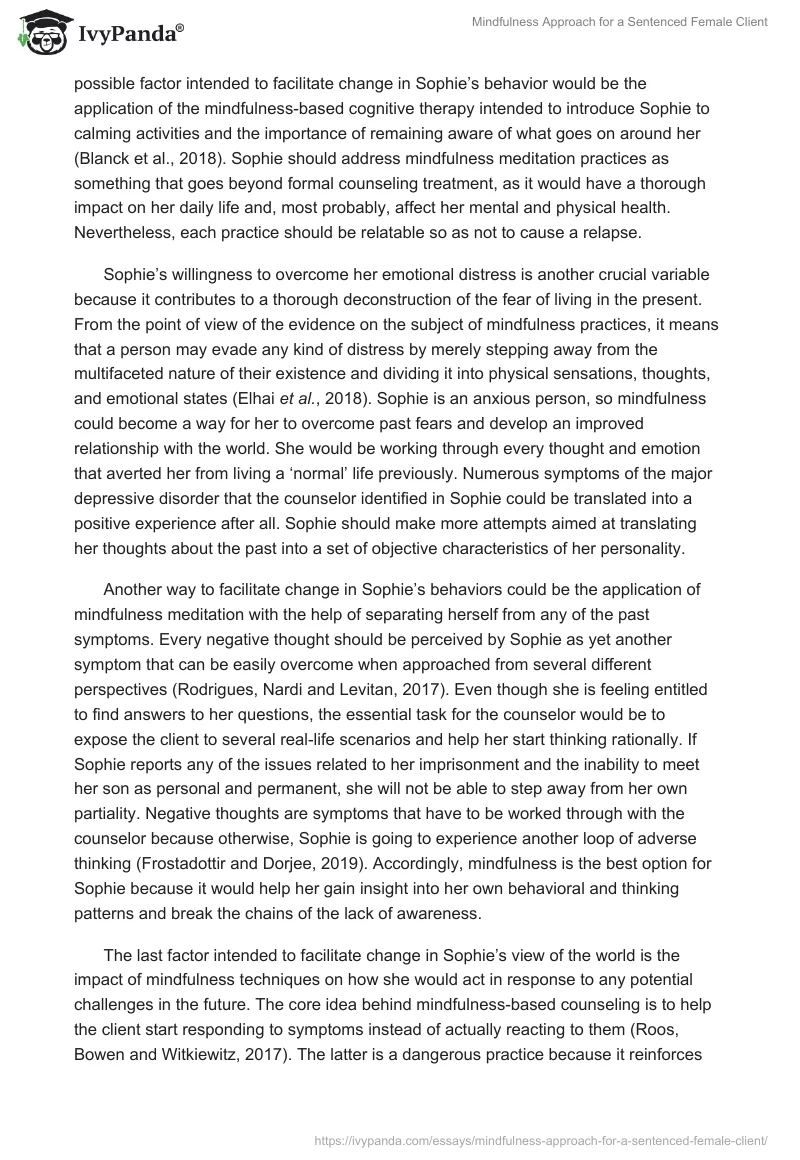 Mindfulness Approach for a Sentenced Female Client. Page 4