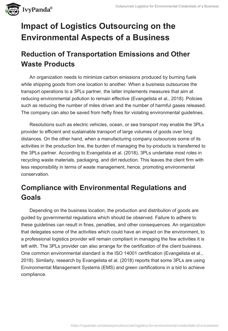 Outsourced Logistics for Environmental Credentials of a Business. Page 2