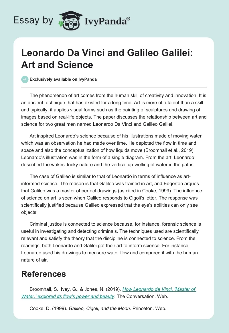 Leonardo Da Vinci and Galileo Galilei: Art and Science. Page 1
