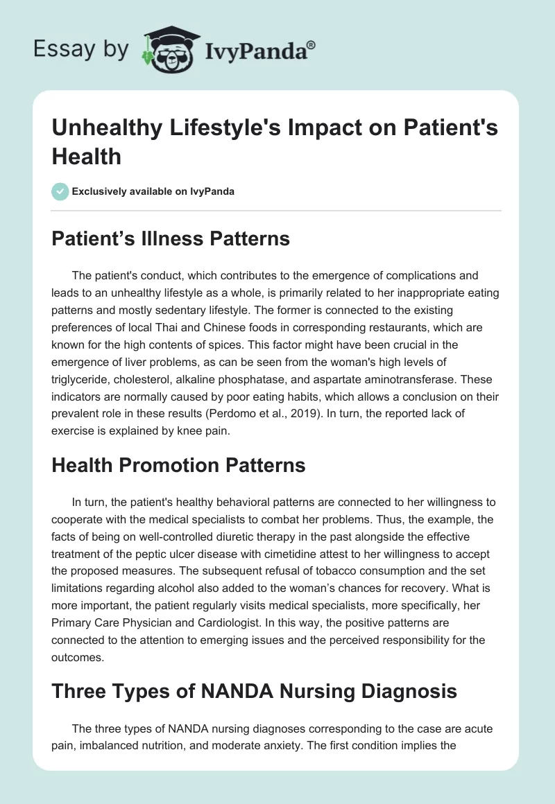 Unhealthy Lifestyle's Impact on Patient's Health. Page 1