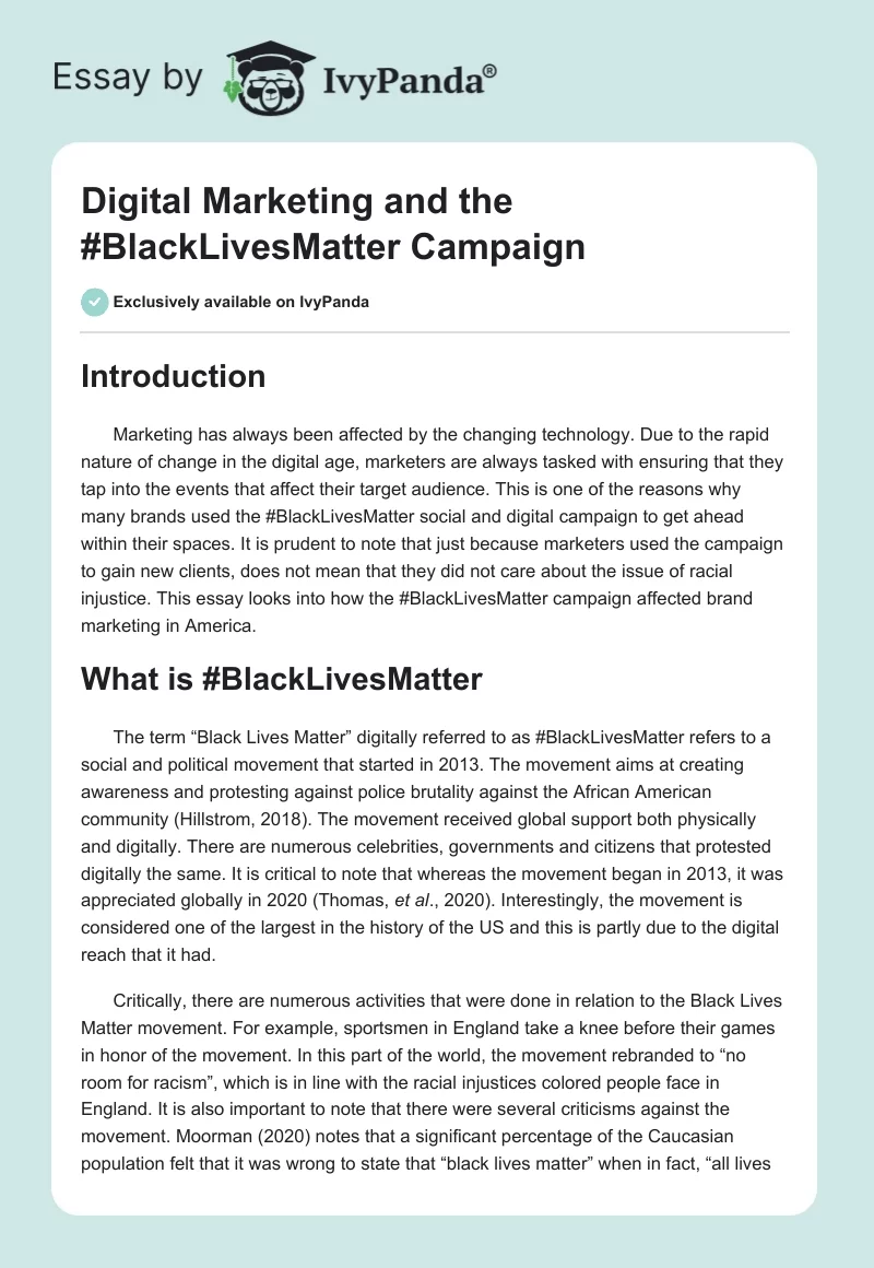 Digital Marketing and the #BlackLivesMatter Campaign. Page 1