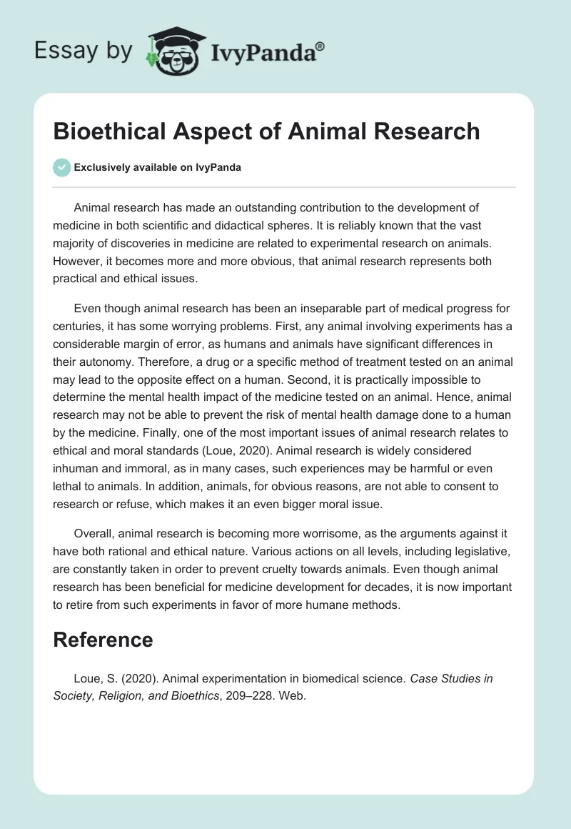 Bioethical Aspect of Animal Research. Page 1