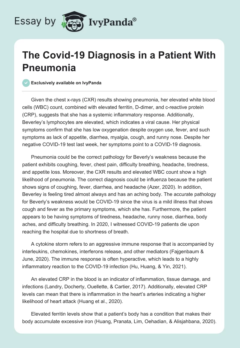 The Covid-19 Diagnosis in a Patient With Pneumonia. Page 1