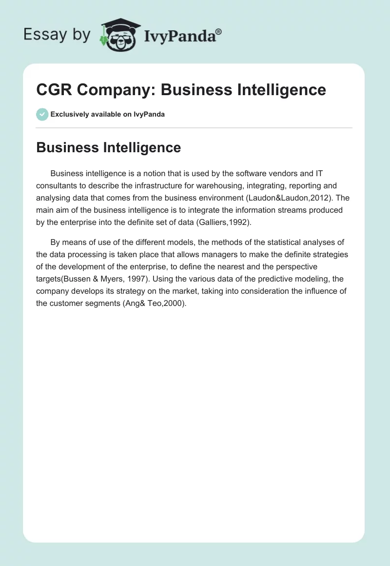 CGR Company: Business Intelligence. Page 1