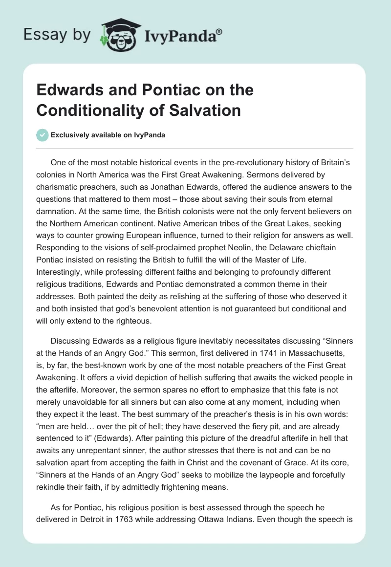 Edwards and Pontiac on the Conditionality of Salvation. Page 1