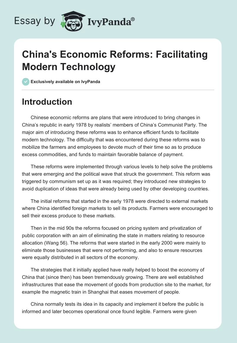 China's Economic Reforms: Facilitating Modern Technology. Page 1
