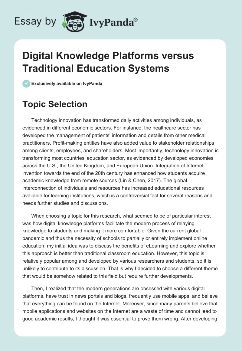 Digital Knowledge Platforms versus Traditional Education Systems. Page 1